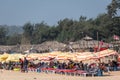 A crowded tourist beach shack at the popular Baga beach in North Goa Royalty Free Stock Photo