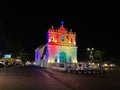 The old historic Portuguese era St. Anthony\'s chapel colorfully lit at night in Calangute
