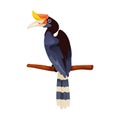 Calao bird or hornbill, vector icon or clipart.