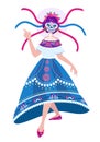 Calavera Catrina dancer - isolated vector, full body picture. Dia de Los Muertos, skeleton woman character