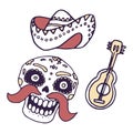 Calavera and guitar on white isolated backdrop Royalty Free Stock Photo