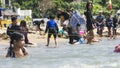 Calayo, Batangas, Philippines - A throng of local tourists flock the beach during the weekend to beat the heat and bond