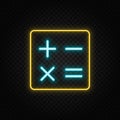 calc, calculator, math neon icon. Blue and yellow neon vector icon