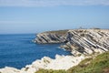 Calcareous rock formations in the Atlantic Ocean in the far north of the Baleal isthmus, Peniche, in the Portugue western coast