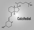 Calcifediol or calcidiol, 25-hydroxyvitamin D molecule. Blood marker of vitamin D status. Skeletal formula.