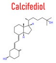 Calcifediol or calcidiol, 25-hydroxyvitamin D molecule. Blood marker of vitamin D status. Skeletal formula.