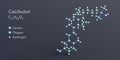 calcifediol molecule 3d rendering, flat molecular structure with chemical formula and atoms color coding