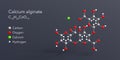 calcium alginate molecule 3d rendering, flat molecular structure with chemical formula and atoms color coding