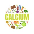 Calcium Banner Template with High Calcium Food Products of Round Shape Vector Illustration