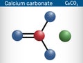 Calcium carbonate molecule. It is an ionic compound, the carbonic salt of calcium CaCO3, calcium salt, Food additive E170.