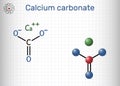 Calcium carbonate molecule. It is ionic compound, carbonic salt of calcium CaCO3, calcium salt, food additive E170. Structural