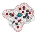 Calcium edetate (calcium EDTA) drug molecule. Medically used in chelation therapy to treat metal poisoning (mercury, lead). Atoms