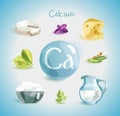 Calcium in food. Natural organic foods high in calcium. Time for health Royalty Free Stock Photo