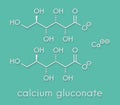 Calcium gluconate drug. Soluble form of Ca, used to treat magnesium overdose, hypocalcemia and hydrofluoric acid HF burns..