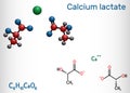 Calcium lactate, C6H10CaO6, lactate anion molecule. It is used in medicine to treat calcium deficiencies and as food additive E327 Royalty Free Stock Photo