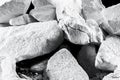 Calcium and Magnesium stones, black background. Called virgin lime or quicklime, MACRO PHOTOGRAPHY