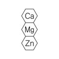 Calcium, magnesium and zinc vitamins. Ca, Mg, Zn icon and logo. Vector clipart and drawing. Isolated illustration.