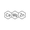 Calcium, magnesium and zinc vitamins. Ca, Mg, Zn icon and logo. Vector clipart and drawing. Isolated illustration.