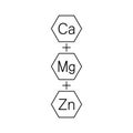 Calcium, magnesium and zinc vitamins. Ca, Mg, Zn icon and logo. Vector clipart and drawing. Isolated illustration.