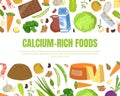 Calcium Rich Foods Banner Template, High Calcium Food Products and Space for Text Vector Illustration