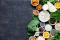 Calcium vegetarians Top view healthy food clean eating copy space
