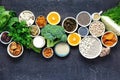 Calcium vegetarians Top view healthy food clean eating