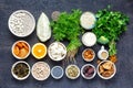 Calcium vegetarians Top view healthy food clean eating