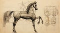 Calculated Arabesque: A Detailed Sketch Of Horses And People In The Style Of Ron Arad And Nathan Wirth Royalty Free Stock Photo