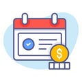 Calculating annual, monthly salary, Earned profit during fiscal year, Premium quality vector illustration concept. Flat line icon Royalty Free Stock Photo