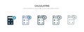 Calculating icon in different style vector illustration. two colored and black calculating vector icons designed in filled,