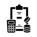Calculating process black icon, concept illustration, vector flat symbol, glyph sign. Royalty Free Stock Photo