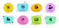 Calculator alarm, Keywords and Approved icons set. Support, Loyalty points and Presentation board signs. Vector