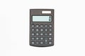 Calculator with big black buttons and zero on the digital screen on a white background. Solar powered calculator. Electronic Royalty Free Stock Photo