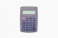 Calculator with big blue buttons with empty digital screen on a white background. Isolated. Solar powered financial calculator Royalty Free Stock Photo