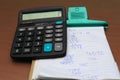 Calculator and book with random number written