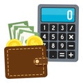 Calculator & Brown Wallet Flat Icon on White Royalty Free Stock Photo