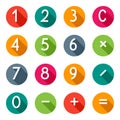 Calculator buttons in flat design, numbers with long shadow, vector illustration. Royalty Free Stock Photo