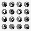 Calculator buttons in flat design, numbers with long shadow, vector illustration. Royalty Free Stock Photo