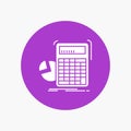 calculator, calculation, math, progress, graph White Glyph Icon in Circle. Vector Button illustration