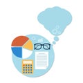 Calculator, chart and glasses. Education concept Royalty Free Stock Photo