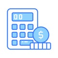 Calculator with coins denoting accounting concept vector, money calculation icon