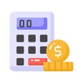 Calculator with coins denoting accounting concept vector, money calculation icon