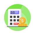 Calculator with coins denoting accounting concept vector, money calculation icon