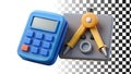 Calculator with compass, math tools, calculation device, and geometry tools png transparent image Generative AI
