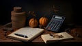 Calculator counting making notes at home. Savings, finances, economy and money cash concept. Royalty Free Stock Photo