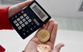 calculator cryptocurrency bitcoin electronic money finance internet Royalty Free Stock Photo
