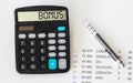 The calculator displays the word BONUS.