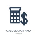 calculator and dollar icon in trendy design style. calculator and dollar icon isolated on white background. calculator and dollar Royalty Free Stock Photo