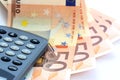 Calculator and euro banknotes Royalty Free Stock Photo