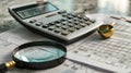 The calculator on financial documents. AI generated Royalty Free Stock Photo